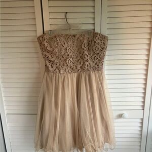 City Studio Cream Lace Bodice & Sparkle Tulle Strapless Dress
